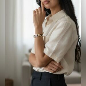 Coach Vintage Brown and Gold Logo Bangle